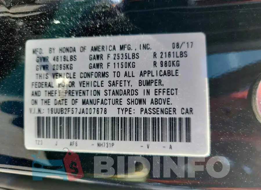 19UUB2F57JA007678 Photo# 12