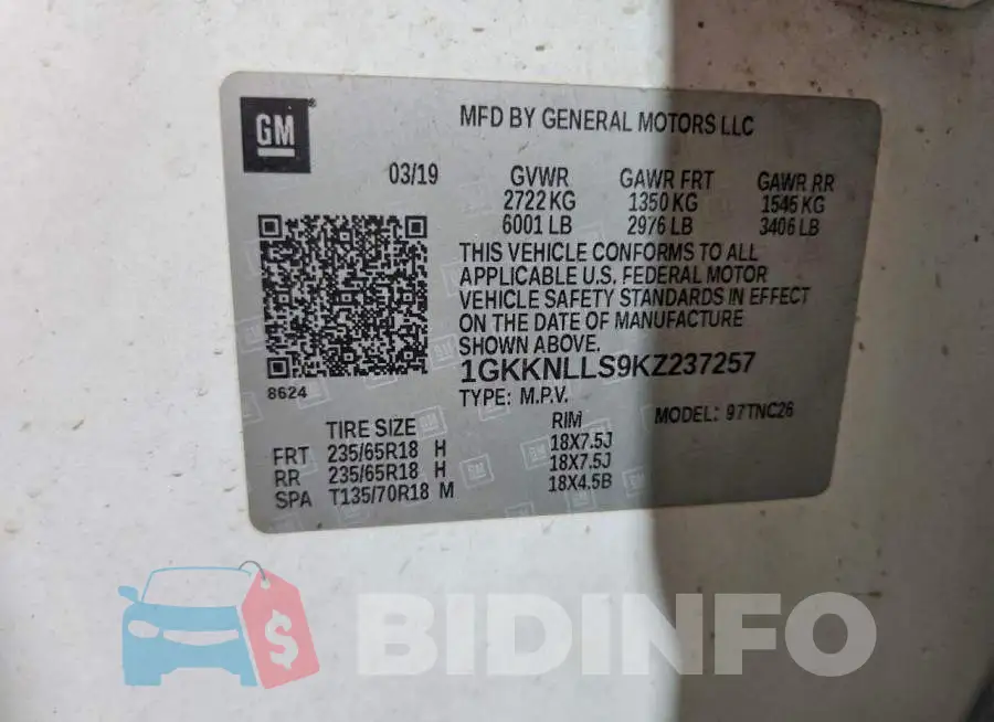 1GKKNLLS9KZ237257 Photo# 13