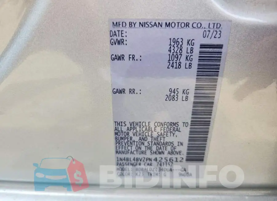 1N4BL4BV2PN425612 Photo# 12