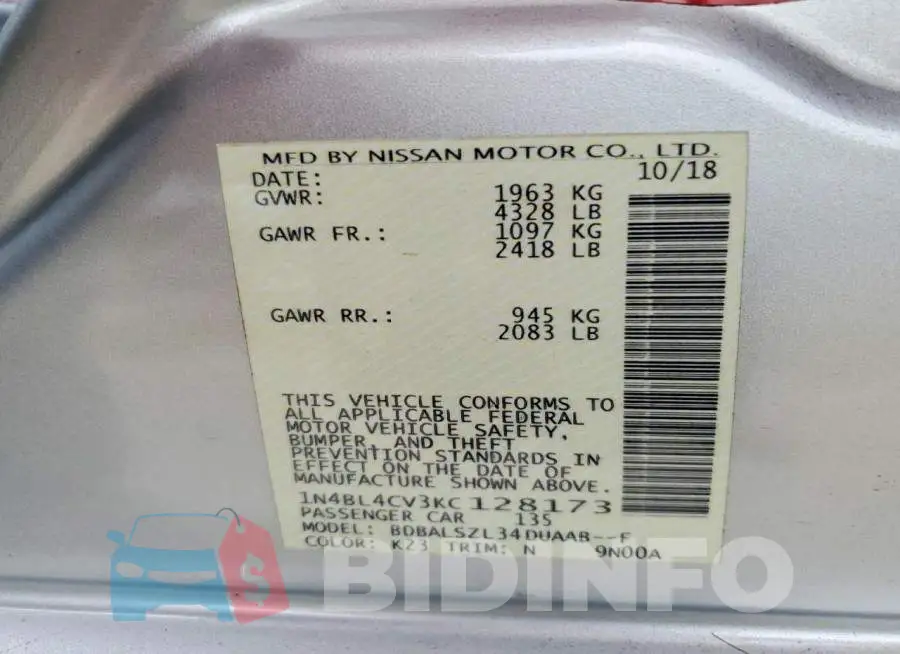 1N4BL4CV3KC128173 Photo# 12