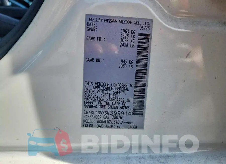 1N4BL4DVXSN399914 Photo# 13