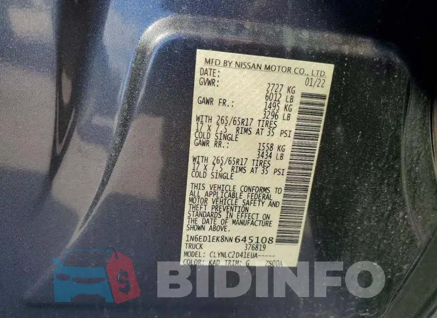 1N6ED1EK8NN645108 Photo# 13