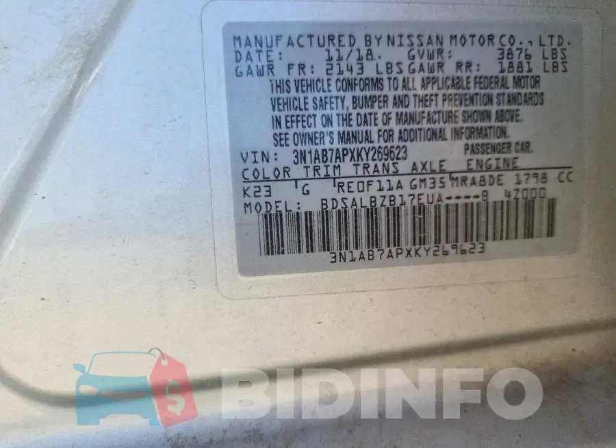 3N1AB7APXKY269623 Photo# 12