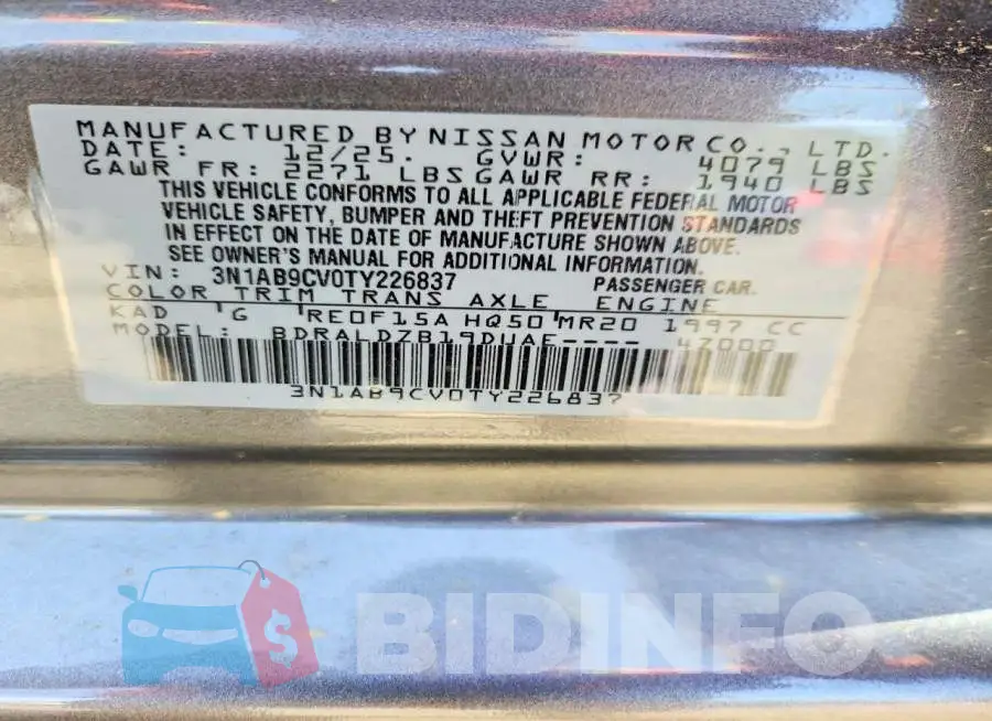 3N1AB9CV0TY226837 Photo# 12