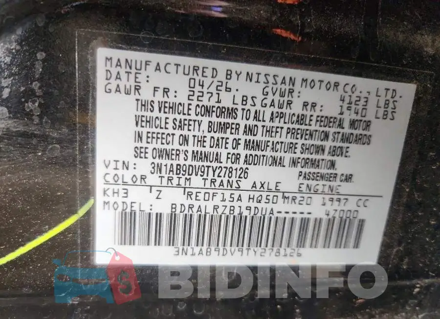 3N1AB9DV9TY278126 Photo# 12