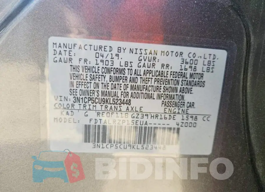 3N1CP5CU9KL523448 Photo# 12