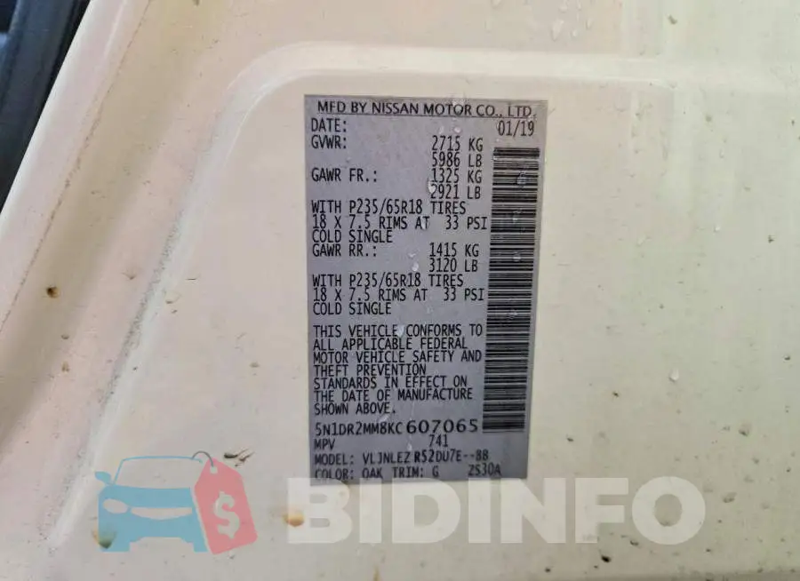 5N1DR2MM8KC607065 Photo# 14