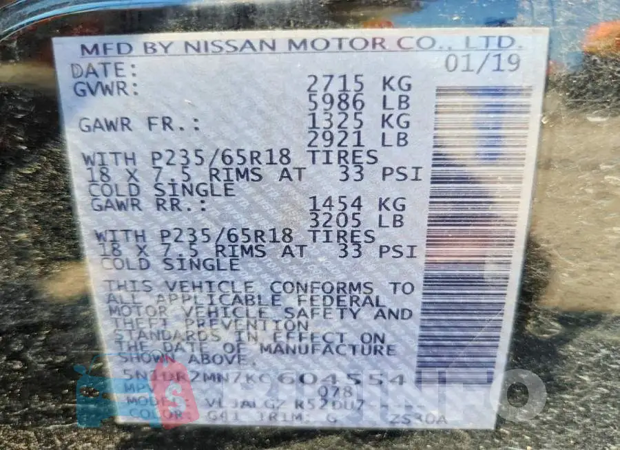 5N1DR2MN7KC604554 Photo# 13