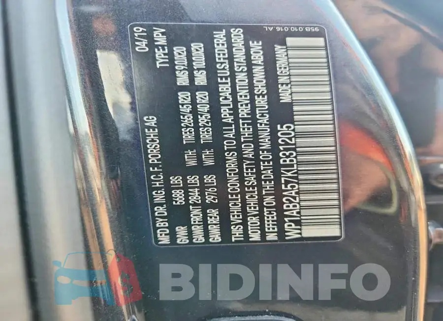 WP1AB2A57KLB31205 Photo# 13