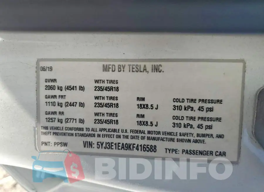 5YJ3E1EA9KF416588 Photo# 12