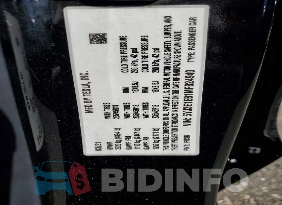 5YJ3E1EB1MF924940 Photo# 12