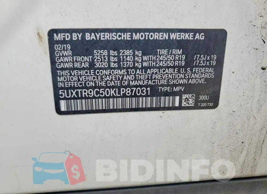 5UXTR9C50KLP87031 Photo# 13