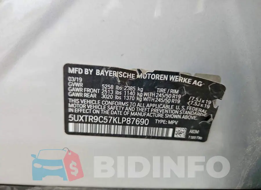 5UXTR9C57KLP87690 Photo# 13