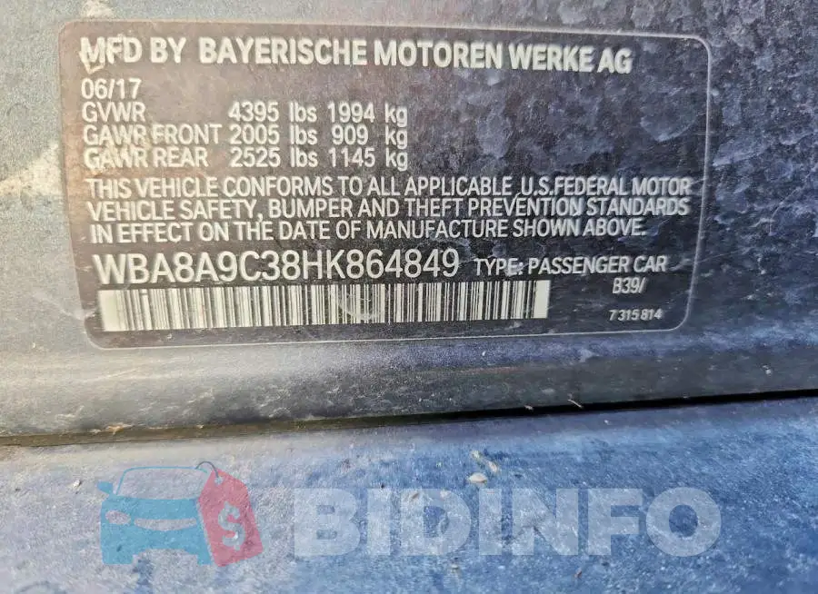 WBA8A9C38HK864849 Photo# 12