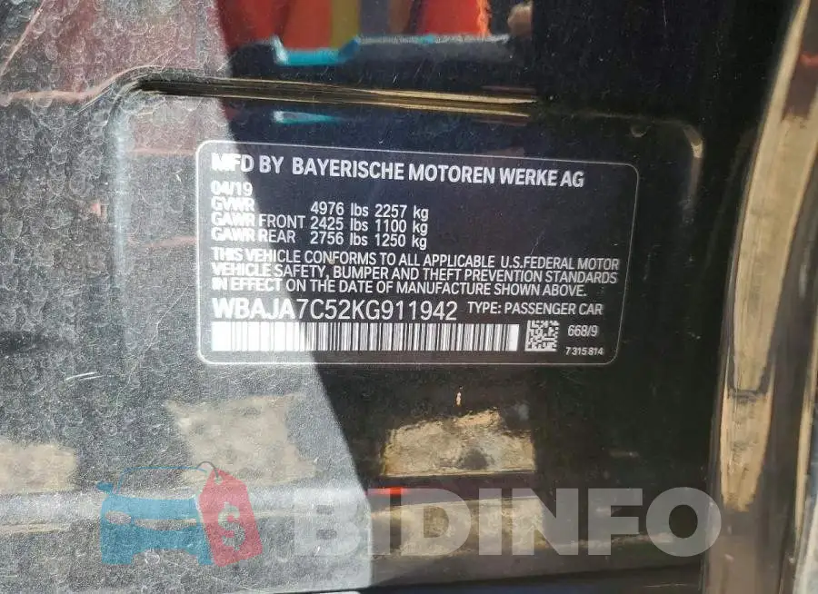 WBAJA7C52KG911942 Photo# 12