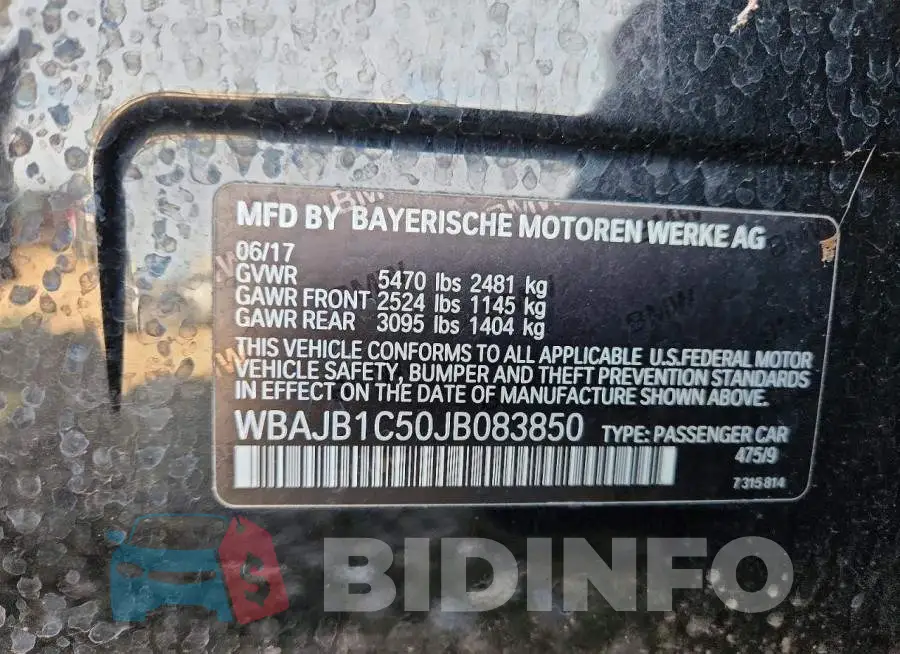 WBAJB1C50JB083850 Photo# 12