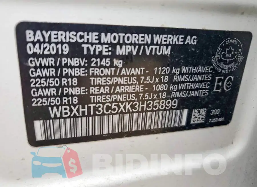 WBXHT3C5XK3H35899 Photo# 14