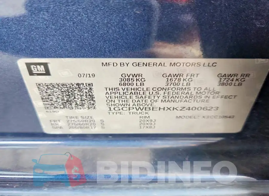 1GCPWBEHXKZ400623 Photo# 12