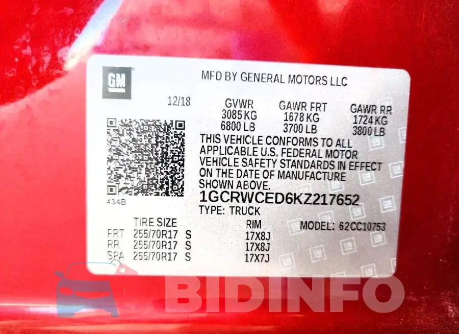 1GCRWCED6KZ217652 Photo# 12