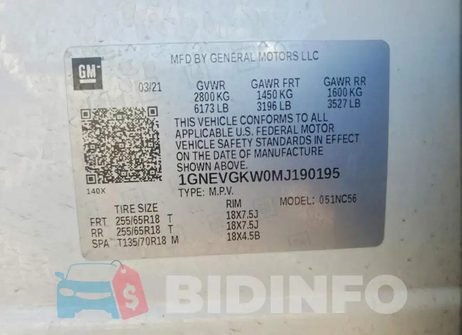1GNEVGKW0MJ190195 Photo# 13