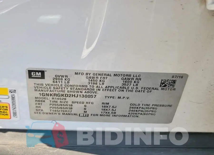 1GNKRGKD2HJ130057 Photo# 14