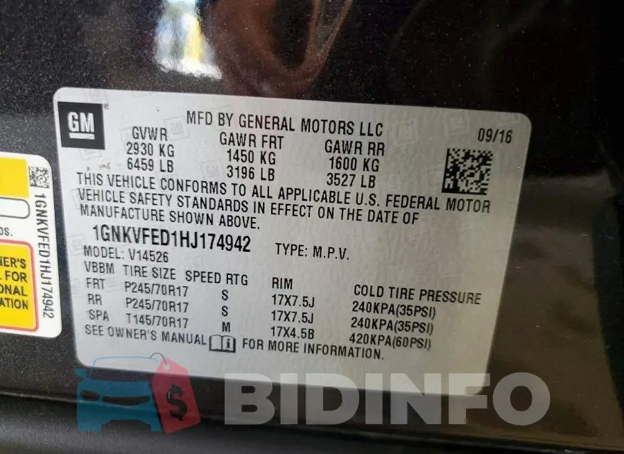 1GNKVFED1HJ174942 Photo# 13