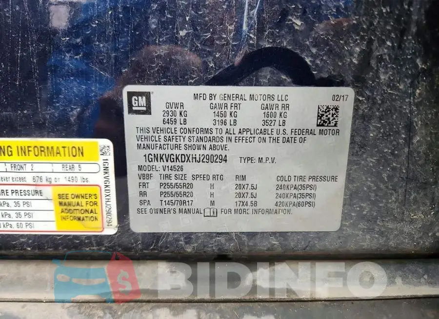 1GNKVGKDXHJ290294 Photo# 14