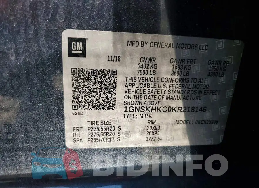 1GNSKHKC0KR218146 Photo# 13