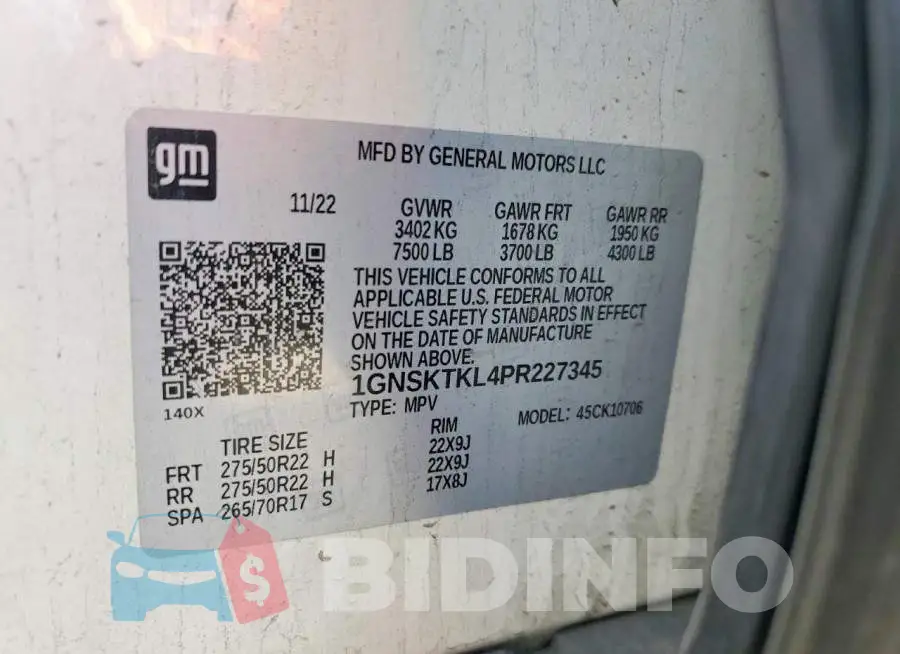1GNSKTKL4PR227345 Photo# 13