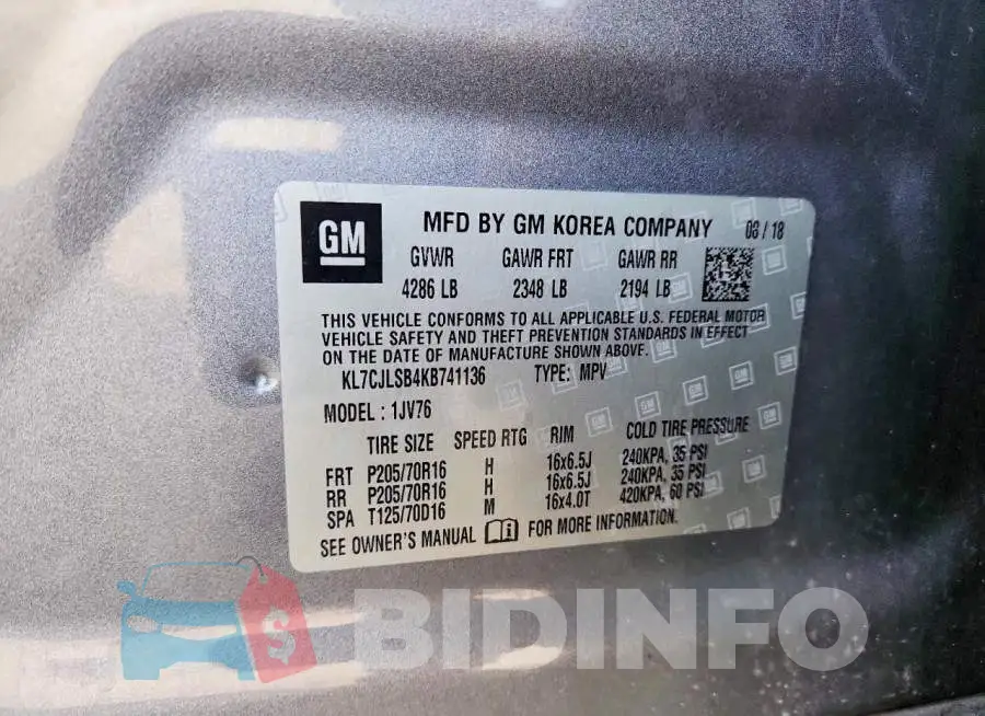 KL7CJLSB4KB741136 Photo# 13
