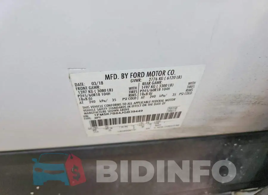 1FM5K7B84JGB39449 Photo# 12