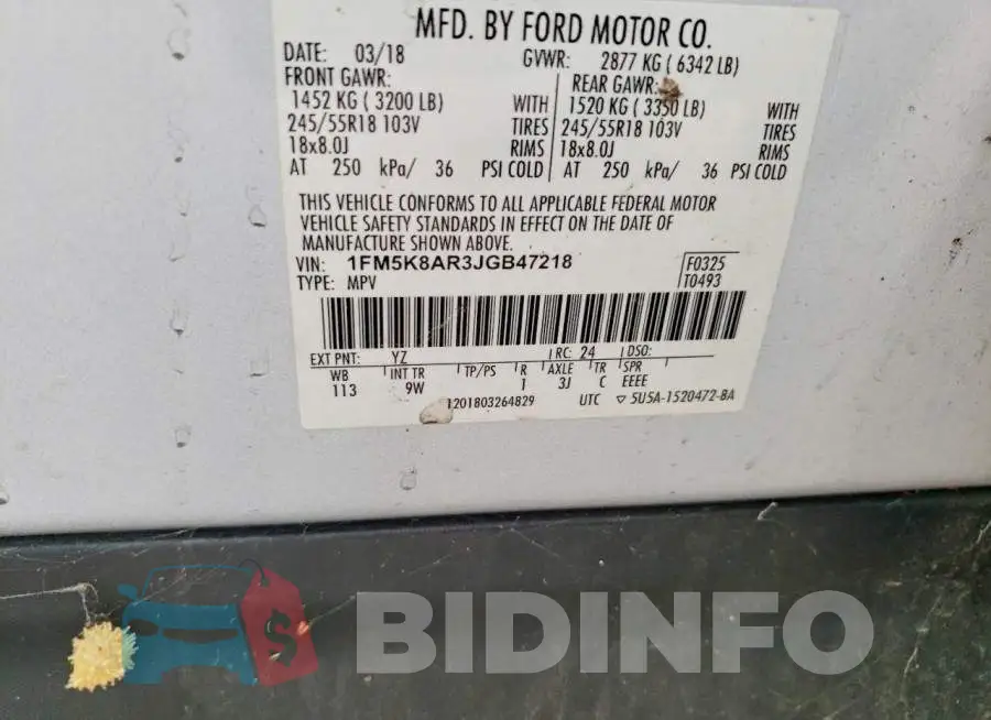 1FM5K8AR3JGB47218 Photo# 12