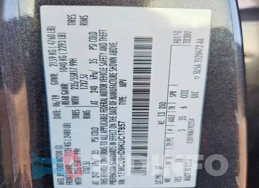 1FMCU9HD9KUC17857 Photo# 13