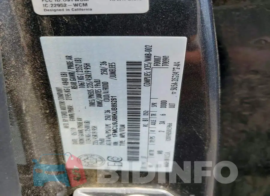 1FMCU9J98KUB89281 Photo# 13