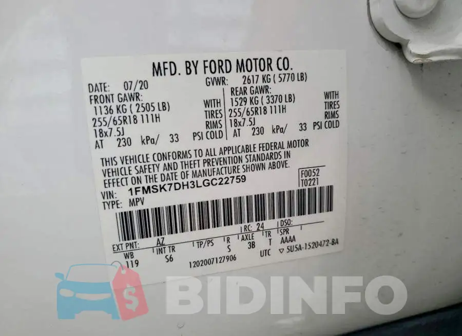 1FMSK7DH3LGC22759 Photo# 13