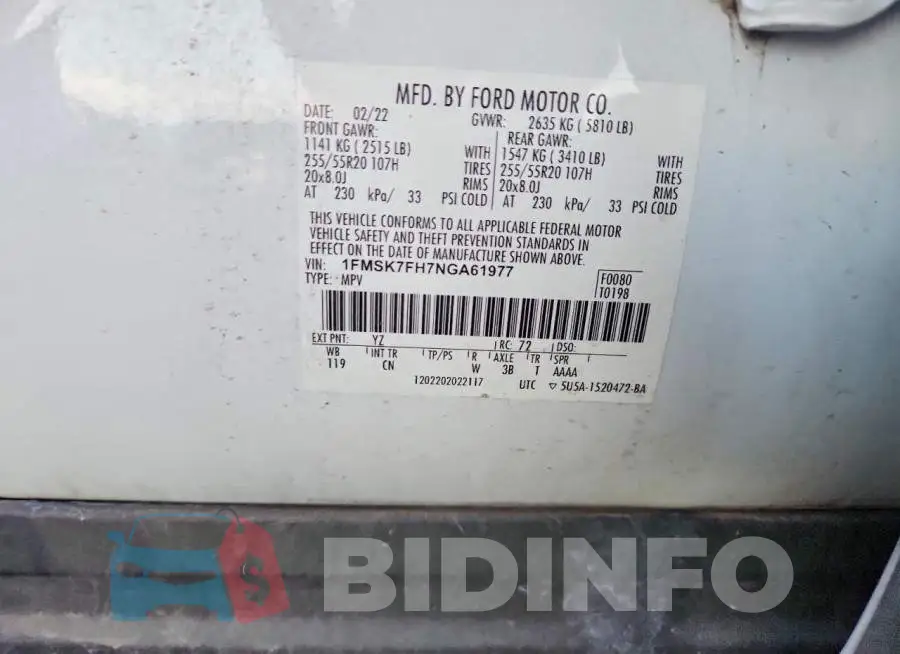 1FMSK7FH7NGA61977 Photo# 13