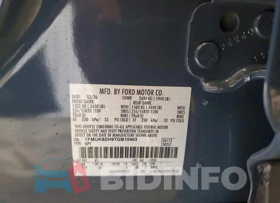 1FMUK8DH9TGB10403 Photo# 14
