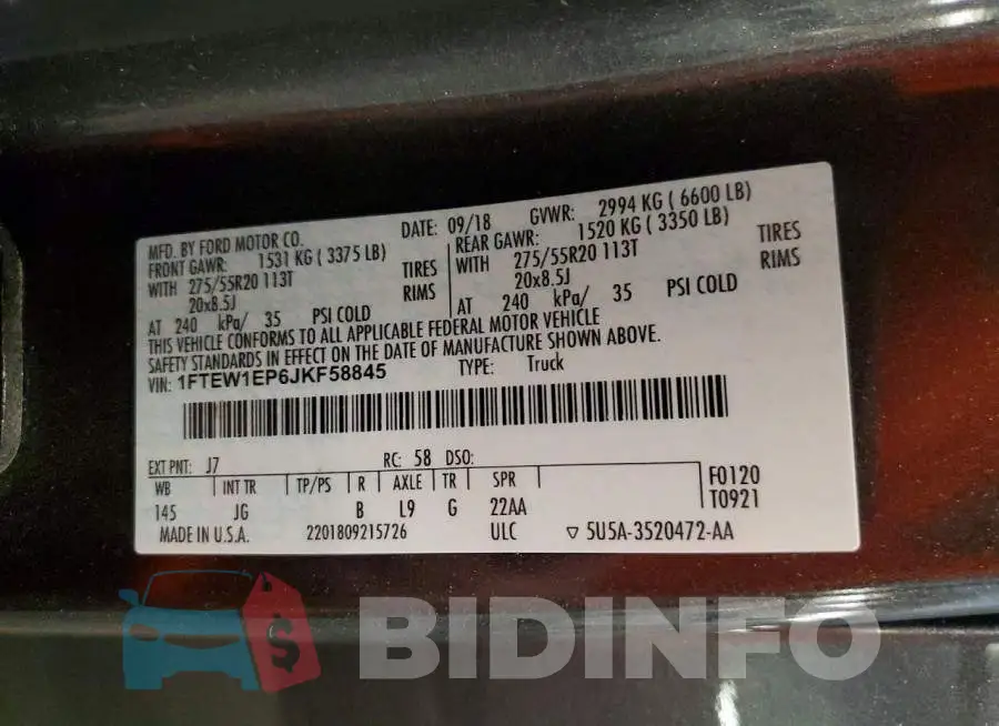 1FTEW1EP6JKF58845 Photo# 12