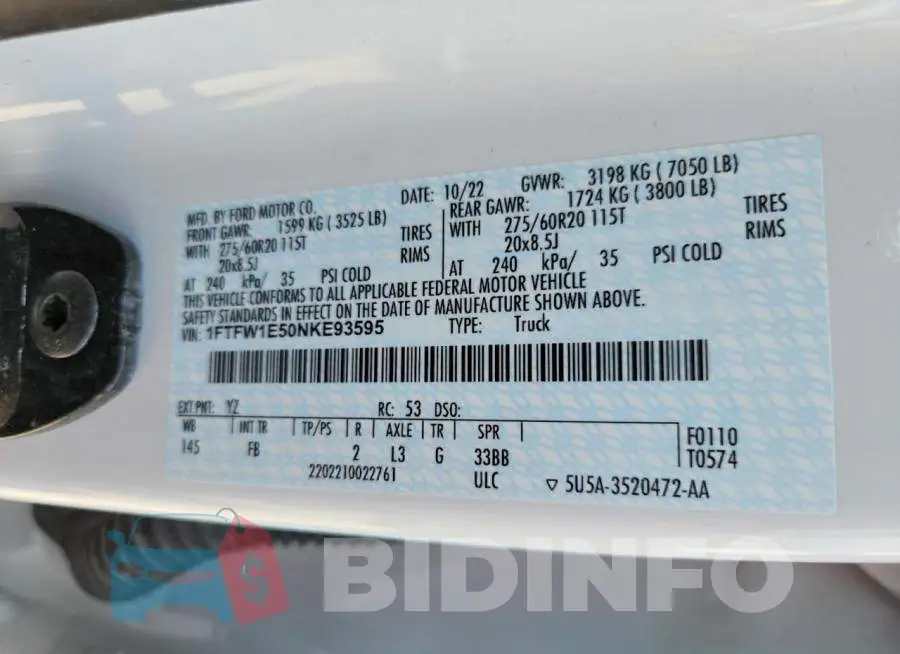 1FTFW1E50NKE93595 Photo# 13