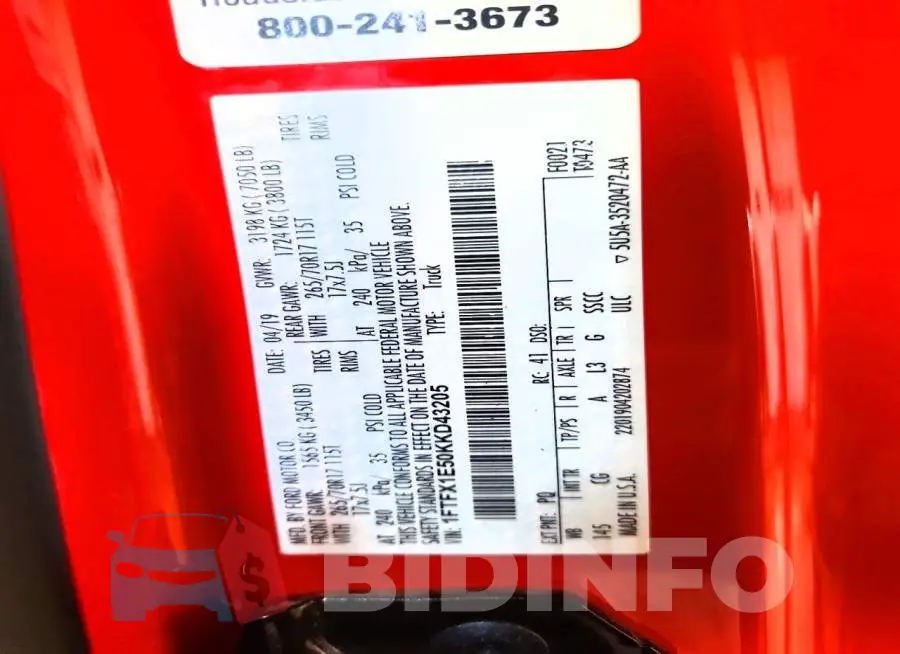 1FTFX1E50KKD43205 Photo# 12