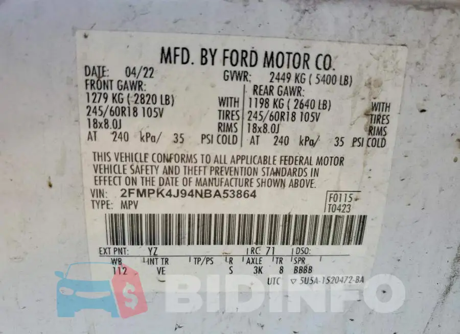 2FMPK4J94NBA53864 Photo# 13
