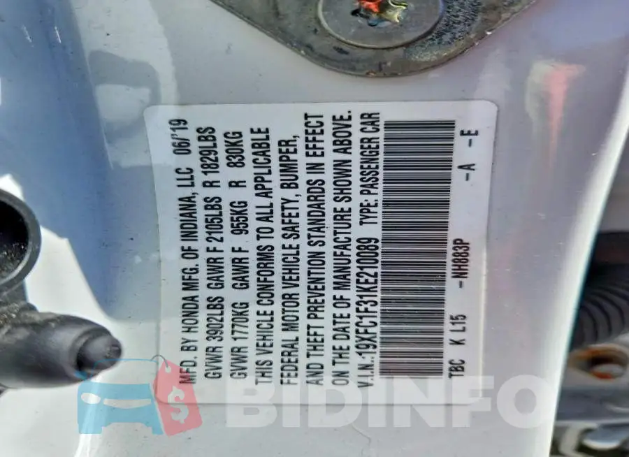 19XFC1F31KE210089 Photo# 12