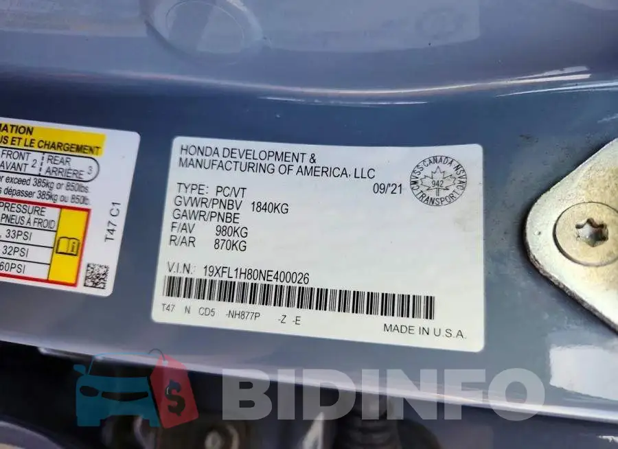 19XFL1H80NE400026 Photo# 12