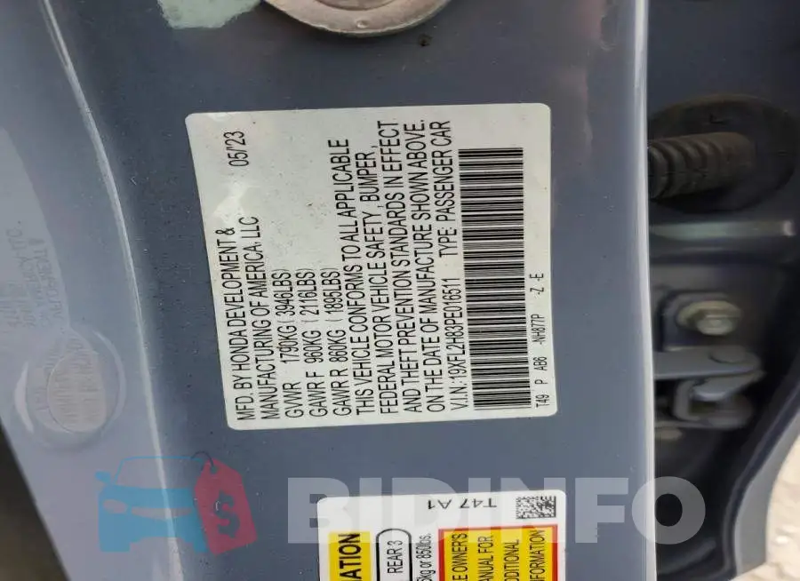 19XFL2H83PE016511 Photo# 12