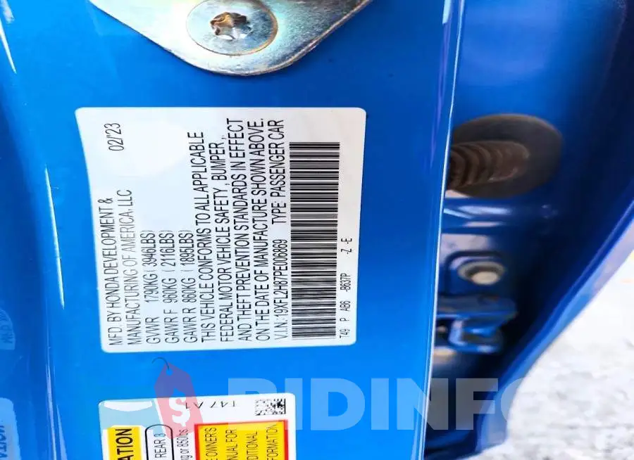19XFL2H87PE006869 Photo# 12