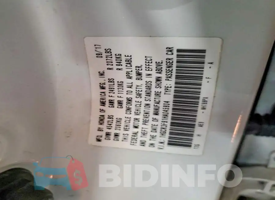 1HGCR3F91HA045904 Photo# 12