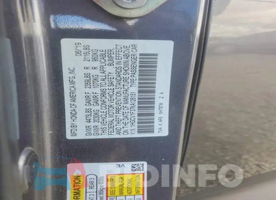 1HGCV1F37KA126151 Photo# 12