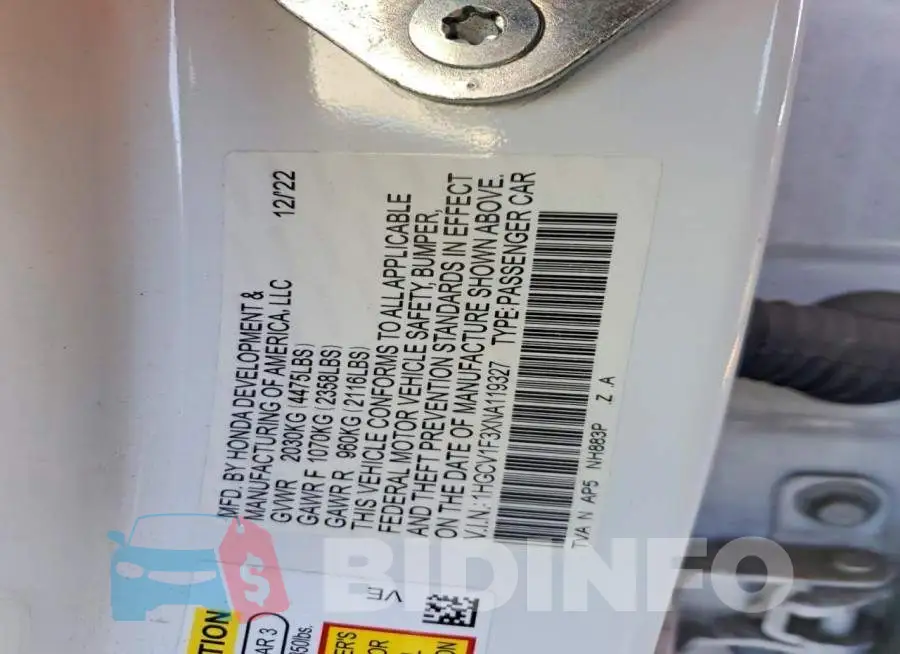 1HGCV1F3XNA119327 Photo# 12