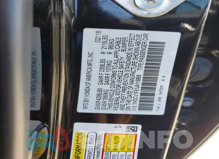 1HGCV1F61JA116868 Photo# 12