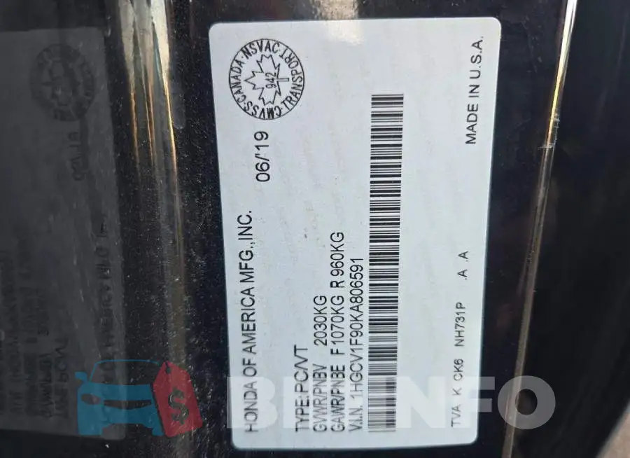 1HGCV1F90KA806591 Photo# 13